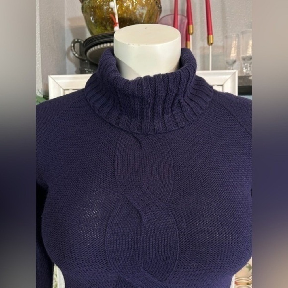 Purple Cable Knit Turtleneck Sweater Dress Large Bodycon Stretchy Fitted Sexy - Picture 5 of 8